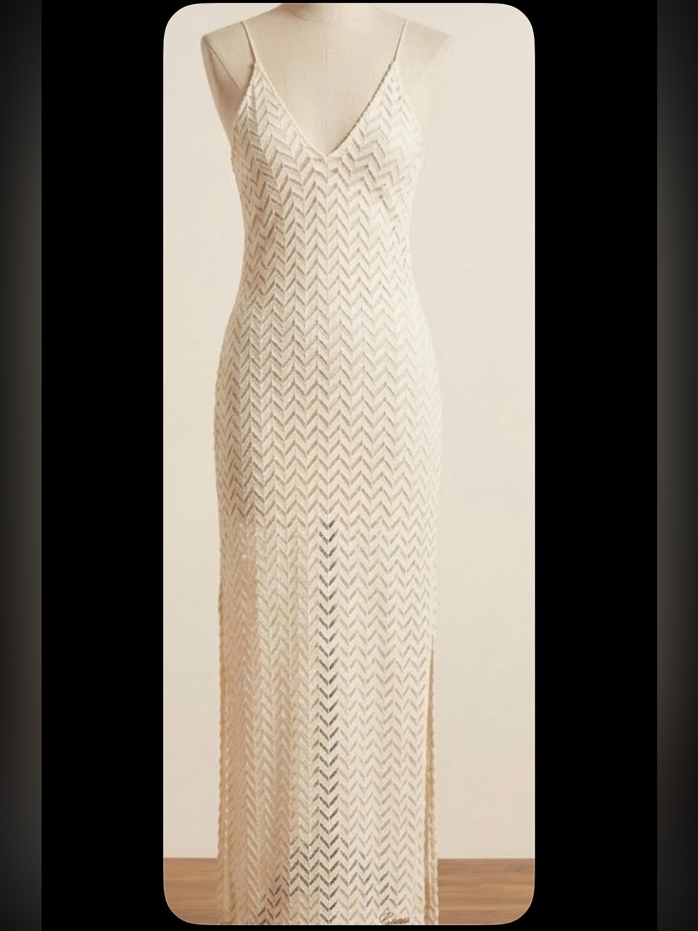 Guess Boho Chic Cream Chevron Open-Knit Crochet Maxi Dress